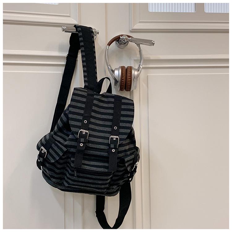 Korean Color Block Retro Stripe Backpack - Versatile, Large Capacity School & Casual Bag