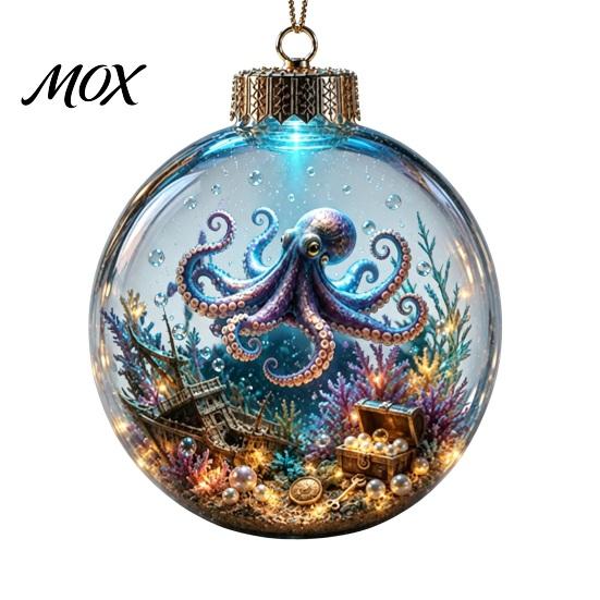 Clear Plastic Sea Animal Baubles Ocean Christmas Ball Ornament, 3D Marine Life Hanging Decoration, Transparent Spheres for DIY Projects Beach Coastal