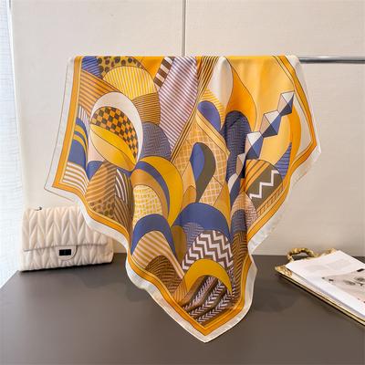 Fashion Luxury 70cm Square Silk Women's Scarf Geometry Printed Satin Scarves Daily Outfits Shawl Designer Headband Bandana