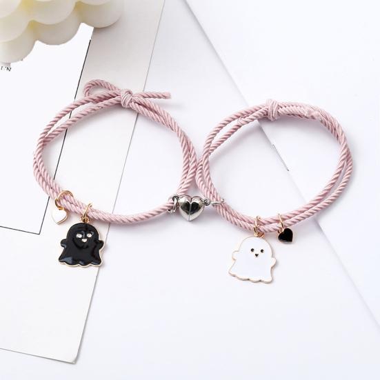 Yousheng 2Pcs Elastic Rope Love Heart Magnet Suction Bracelet Halloween Ghost Pendant Couple Bracelet Men Women Jewelry Gift