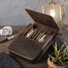 Vintage Office Handmade Pen Case Genuine Leather Pen Pouch Organizer Zipper Closure Boys Girls School Fountain Pen Holder Bag