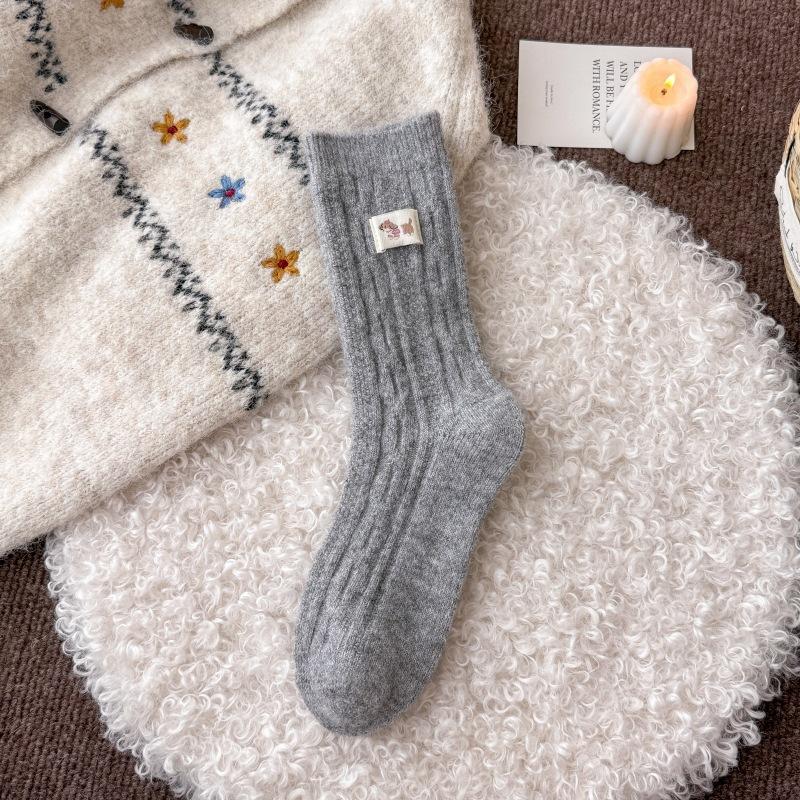 Wool Fabric Label Sausage Dog Pile Socks Children's Winter and Autumn Thick and Warm Women's Mid-calf Socks College Style Maternity Socks