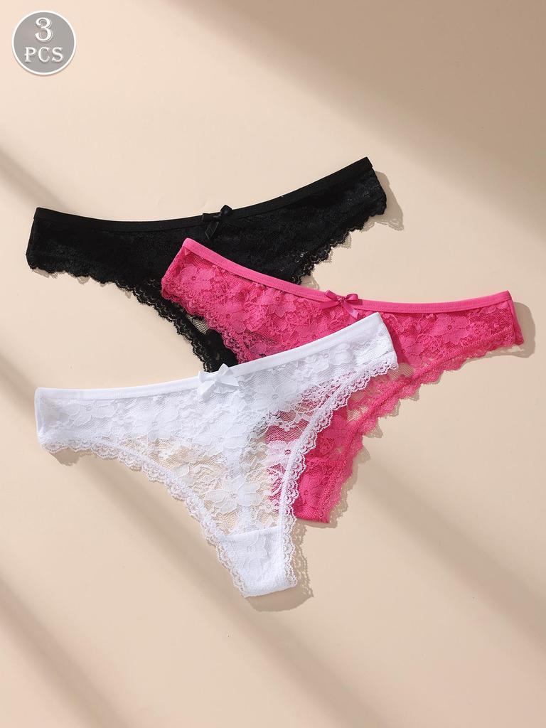 3Pcs/Set Women Thongs Sexy Lace Panties Low Waist Underwear Girls Briefs G-String Breathable Ladies Panty Floral Female Lingerie