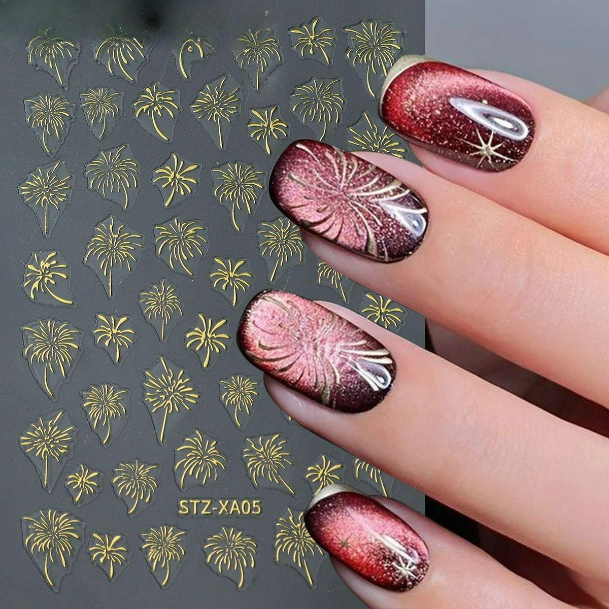 3D Лазерные наклейки для ногтей Цветные цветочные самоклеящиеся слайдер-наклейки Наклейки для нейл-арта Маникюрные украшения