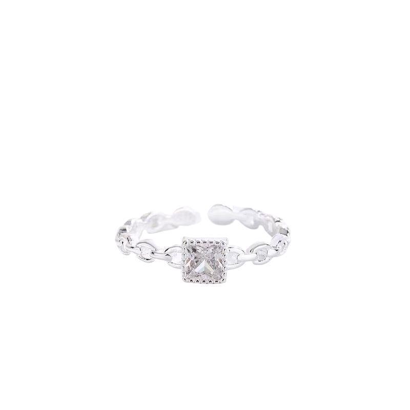 Adjustable 999 Pure Silver Sugar Cube Ring for Women, Luxury Design, Perfect 520 Gift for Girlfriend or Bestie, with Square Diamond.