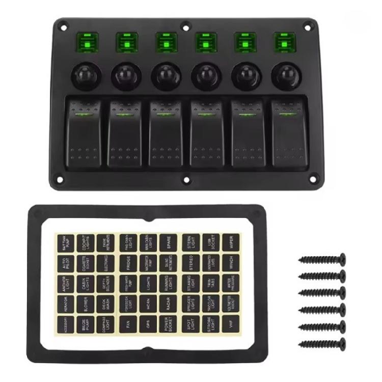 

6 Gang Toggle Switches Aluminum Rocker Switches Panel for Car Marine Truck On Off Switches Panel with LED Indicator
