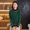 Half Turtleneck Color-blocking Sweater for Women In Autumn and Winter Jacquard Knitted Sweater Floral Casual Long-sleeved Pullover