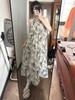 New Chinese style ink tie-dye suspender dress women's summer loose and thin holiday style long dress off-the-shoulder a-word skirt