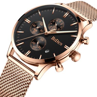 Men's Watch Waterproof Watch Luminous Fashion Male Steel Mesh Chronograph Date Quartz Wristwatches