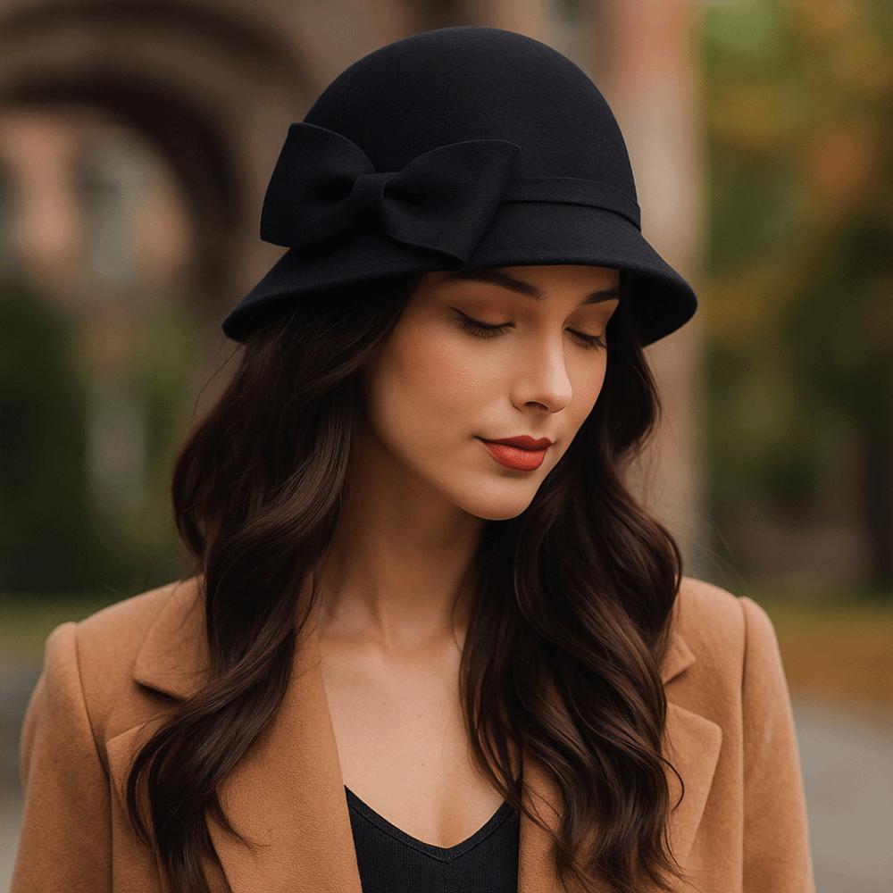 French Style Women Fisherman Hat Keep Warm Woolen Bucket Hat Fashion Bow Topper Hat  Girl