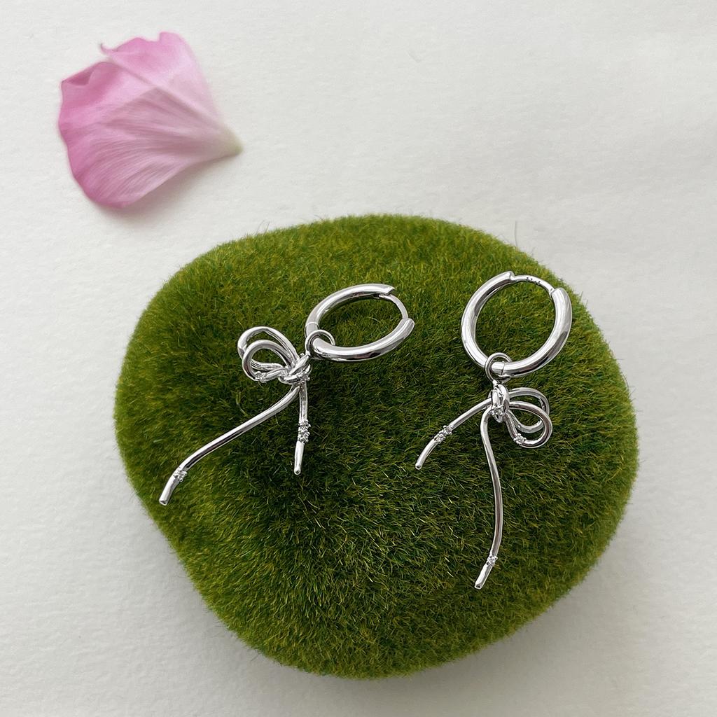 BF CLUB 925 Silver Bow Knot Earrings For Women Trendy Simple Gold Jewelry Prevent Allergy Party Accessories