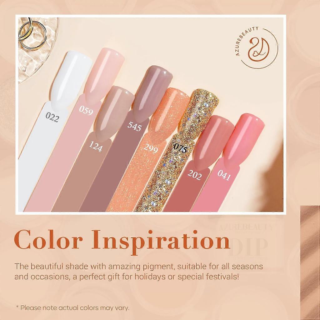 AZUREBEAUTY 30Pcs Dip Powder Nail Kit Starter with Nail Sticks, Nude Skin Tones Neutral Pink 8 Colors Dipping Liquid Set Matte Top Coat for Nail Art