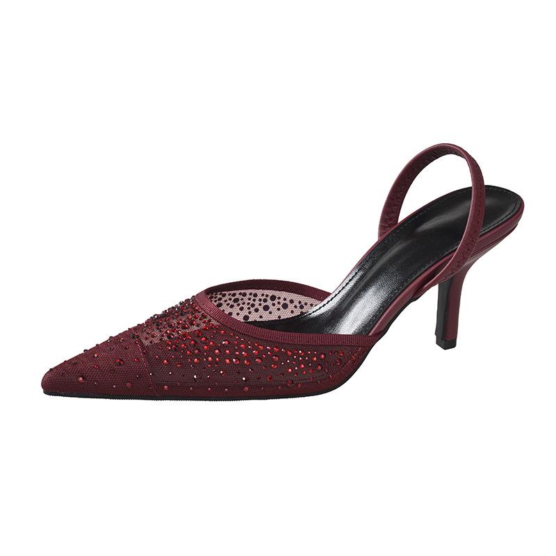ZA2025 Damen Glänzende Netz-Mules mit Hohem Absatz und Offenem Rücken, Ankunft Frühjahr 2026, Sandalen mit Spitze.