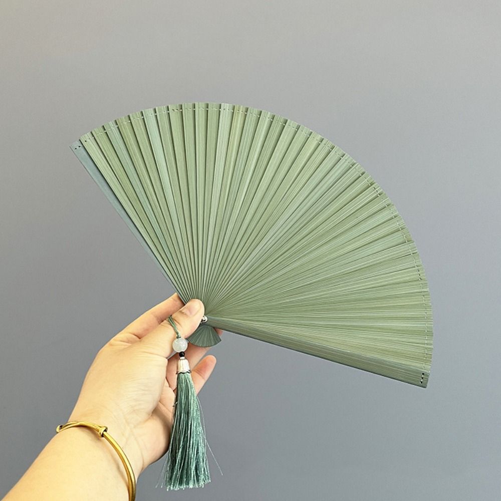 Chinese Style Tassel Folding Fan Solid Color Kimono Fan Elegant Handheld Fans  Wedding Party Decor