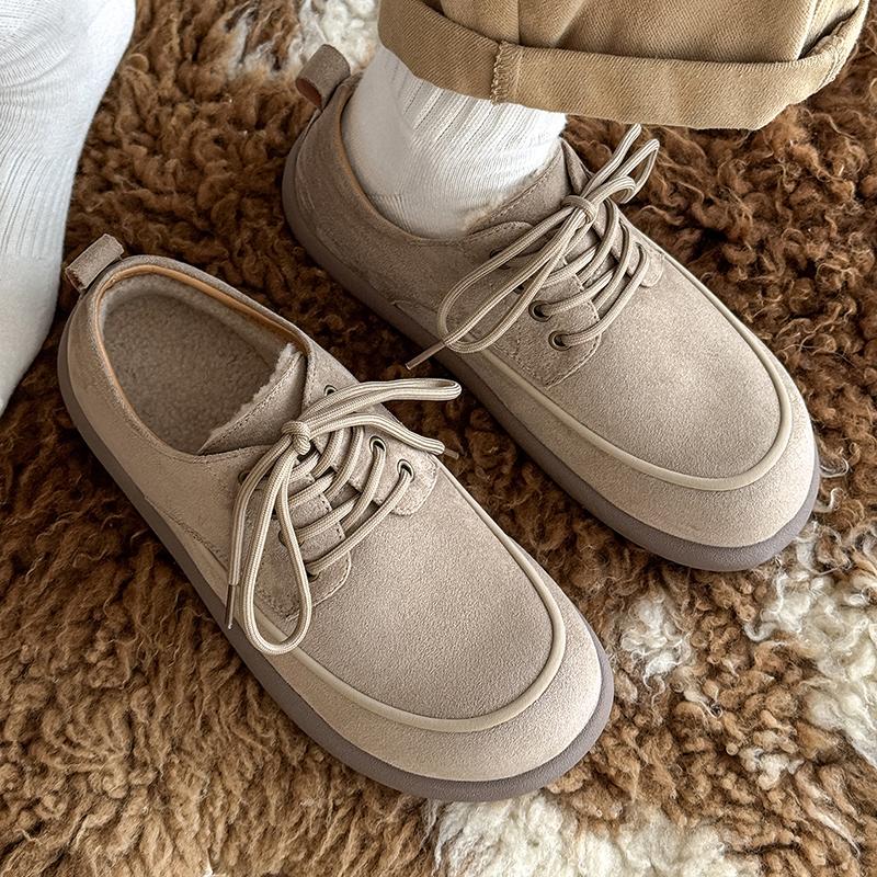 Winter Suede Leather Men'S Boots Platform Warm Fur Lined Ankle Short Lace Up Flats Concise Plush Casual Work Shoes Botas