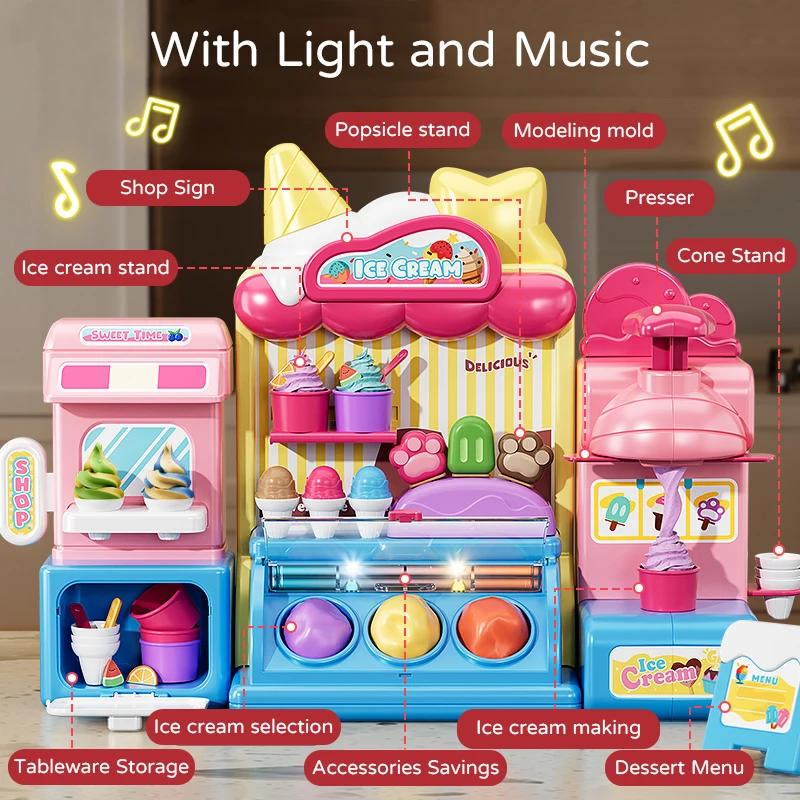 Children Ice Cream Toys for Girl Play Dough Color Machine With Music and Light Boy Food  Kids Supermarket