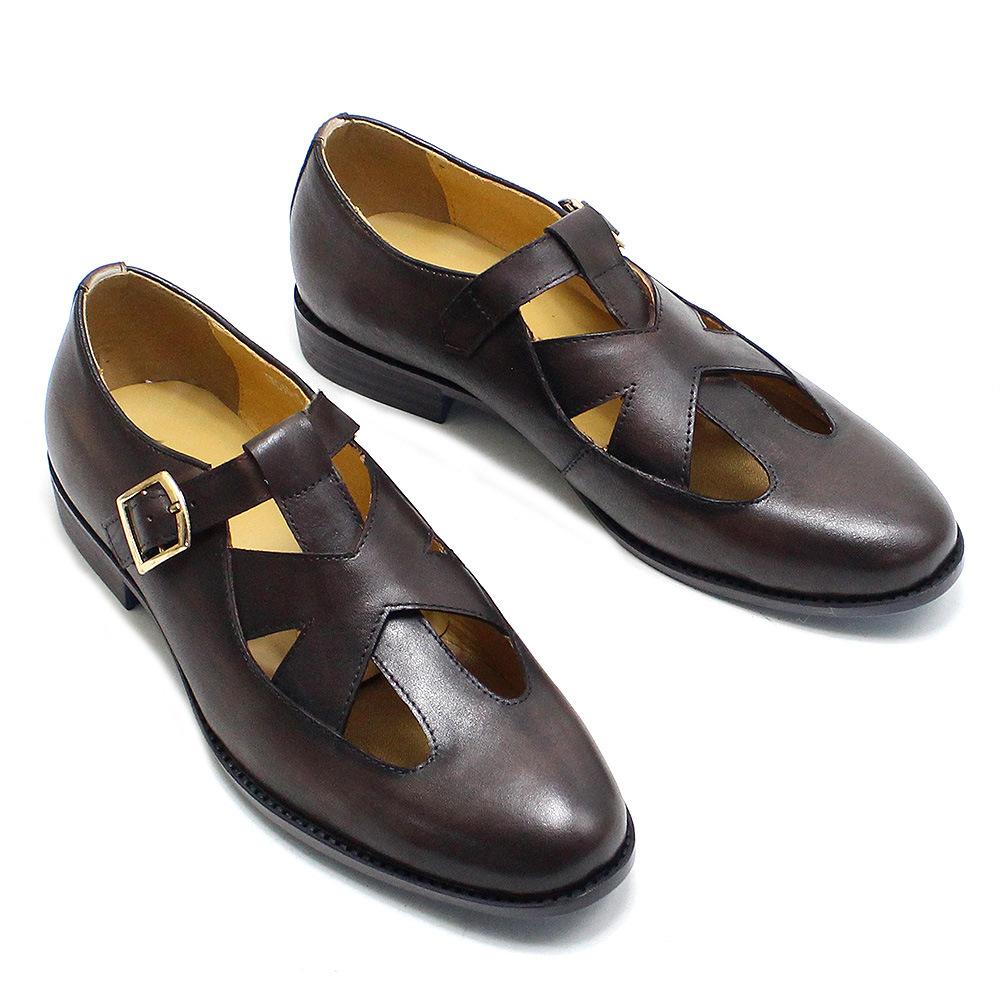 Summer Sandals Men'S First-Layer Cowhide Leather Hollowed-Out Men'S Shoes Flat-Soled Single Shoes Daily Breathable Leather Shoes Men, Customized