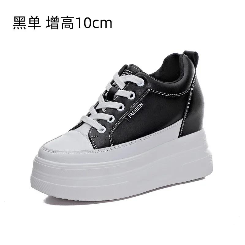 Fashion 10CM Genuine Leather Women Shoes White Platform Wedge Sneakers Women Summer Shoes Zapatos De Mujer Zapatos
