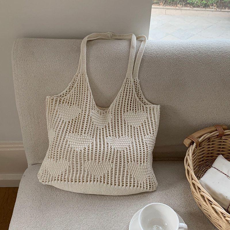 Handmade Woven Heart Tote Bag - Large Capacity Casual Beach Shoulder Bag