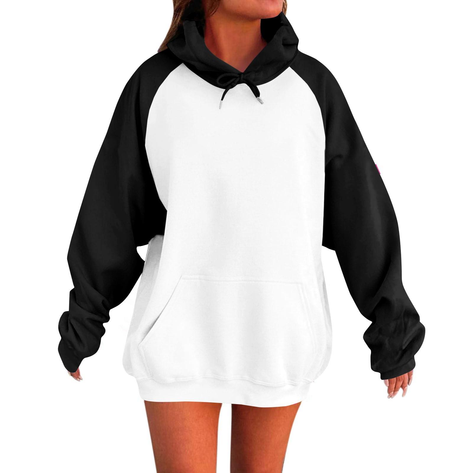 

Женская мода повседневная толстовка с глубоким вырезом на плече с длинным рукавом и капюшоном в стиле пэчворк XL белый