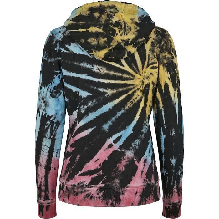 Sweat-shirt À Capuche - Urban Classics - Tie Dye Multicolore - 100% Coton - Manches Longues - Femme
