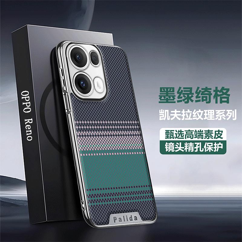 

For OPPO Reno 14 and 14 Pro electroplated phone case, faux leather surface design with Kevlar texture, OPPO Reno14