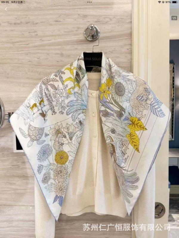 91Cm silk scarf women's 111% mulberry silk large nautical square scarf shawl, simple and generous European and American retro silk scarf