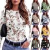 Damen Slim Fit Kariertes Blumenmuster Langarm Rundhals T-Shirt für Freizeit und Alltag