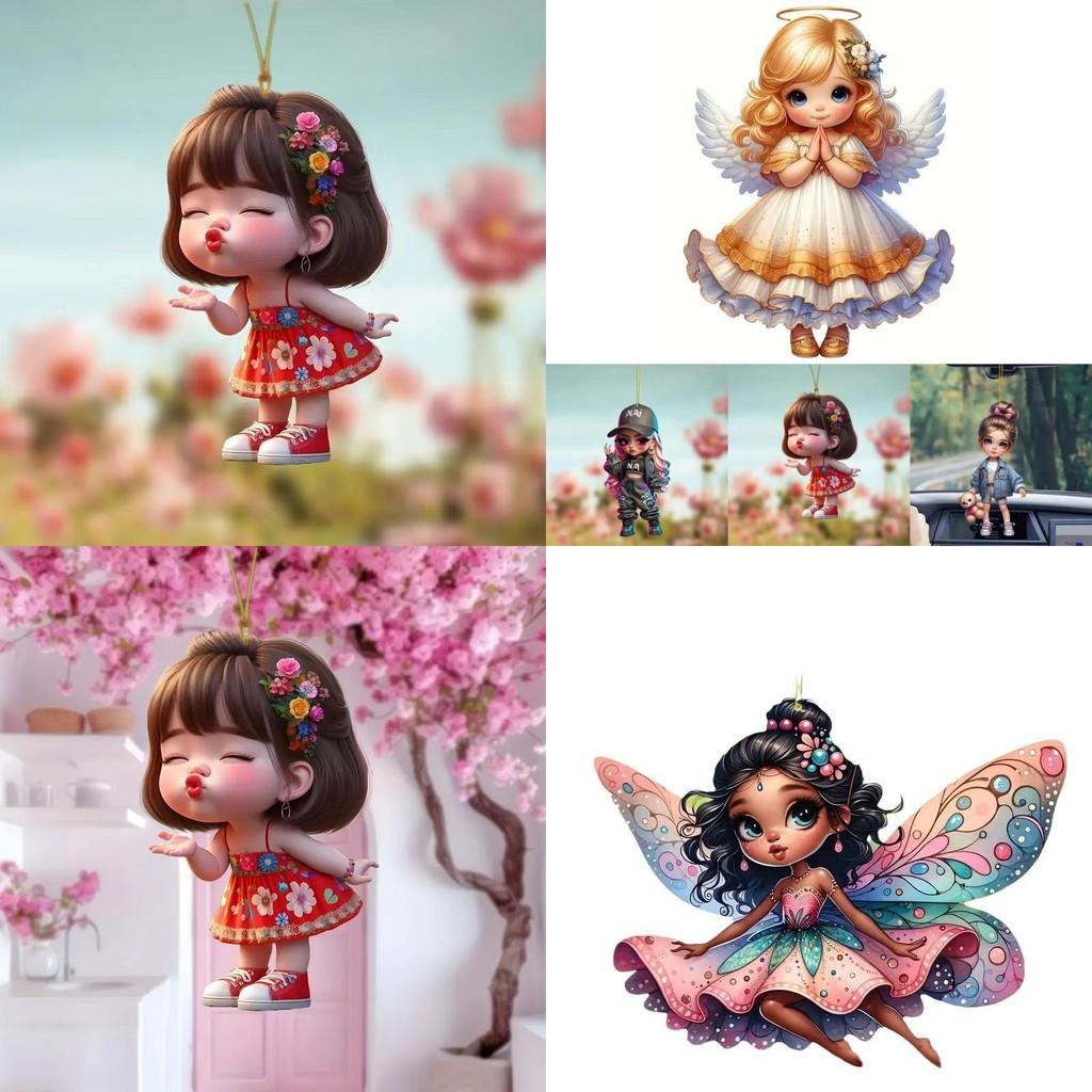 Car Mirror Hanging Acrylic Decorative Girl Series Cartoon Style For Vehicle Interior Decor