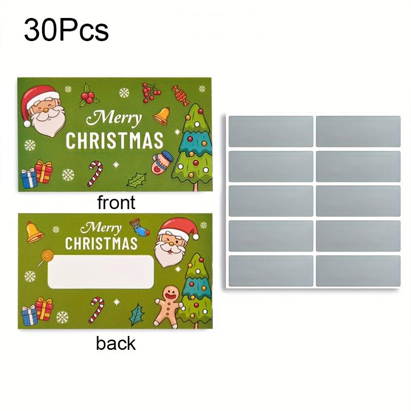 30pcs Christmas Scratch Cards Set DIY Gift Vouchers with Santa Claus & Tree Pattern Fun Holiday Party Game Prizes