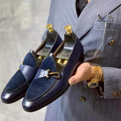 Men Shoes Fashion Casual Business British Dress All -Match Solid Color Pu Stitching Imitation Suede Hook A Pedal Loafers Ks276