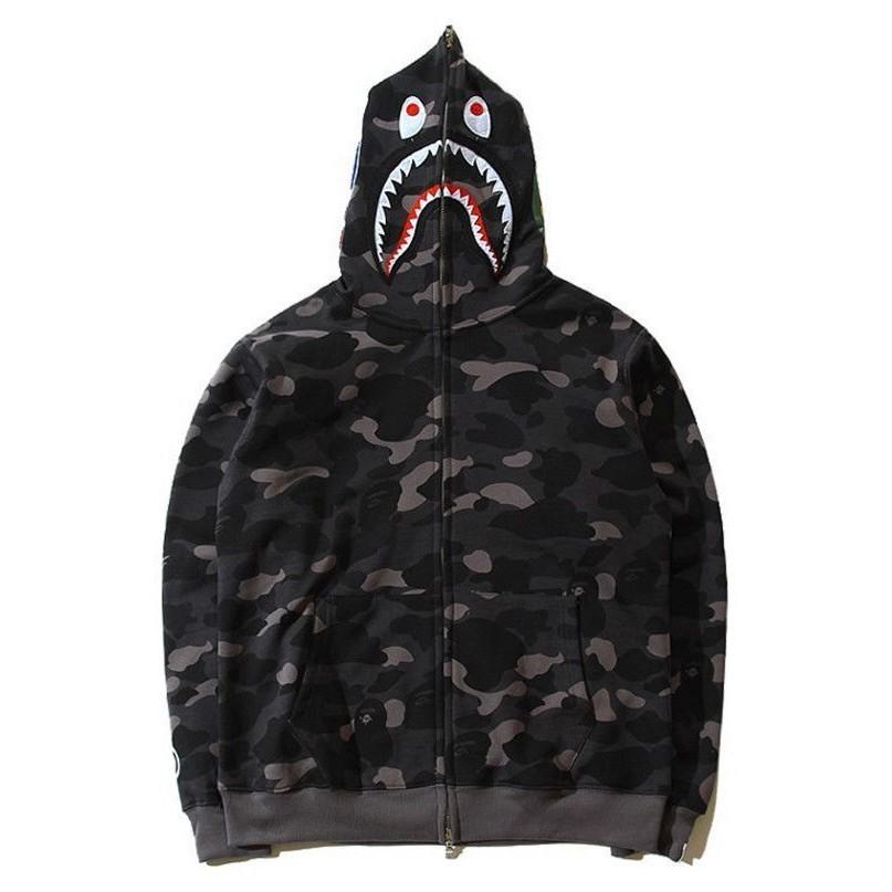 Populær Ape Bape Herre Haikje Kamuflasje Full Glidelås Hettegenser Joggebukse Jakke Kåpe