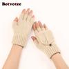 Botvotee Black Gloves with Fourchettes Half Finger Sleeves for Women Winter Knit Y2k Accessories Pink Fashion Warm Oversleeve