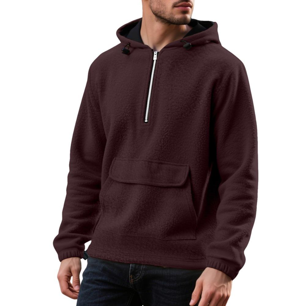 

Sweater Mens Autumn and Winter Fleece Hooded Loose Pocket Half Zipper Pullover Hooded Sweater for Men XXXL