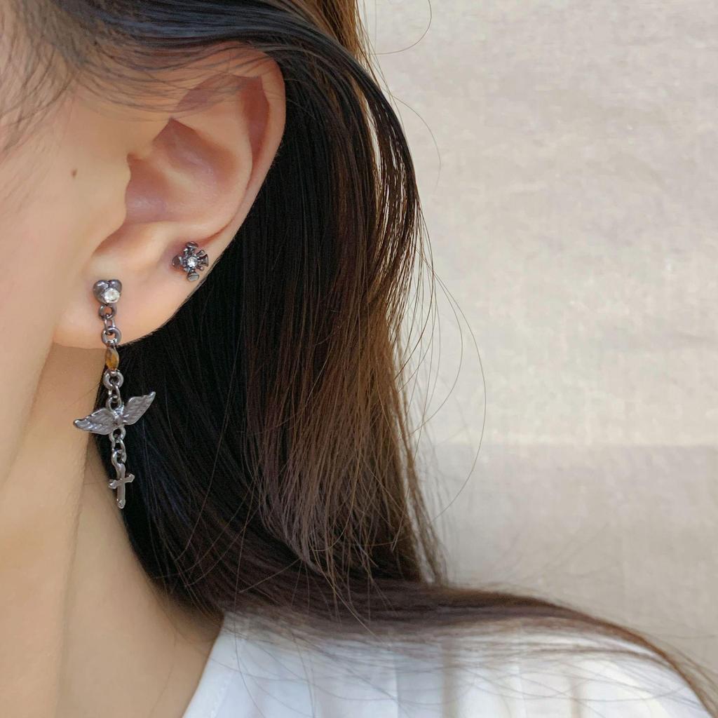 Gothic Punk Devil Cross Stud Earrings Set for Women - Sweet, Cool, and Spicy Design