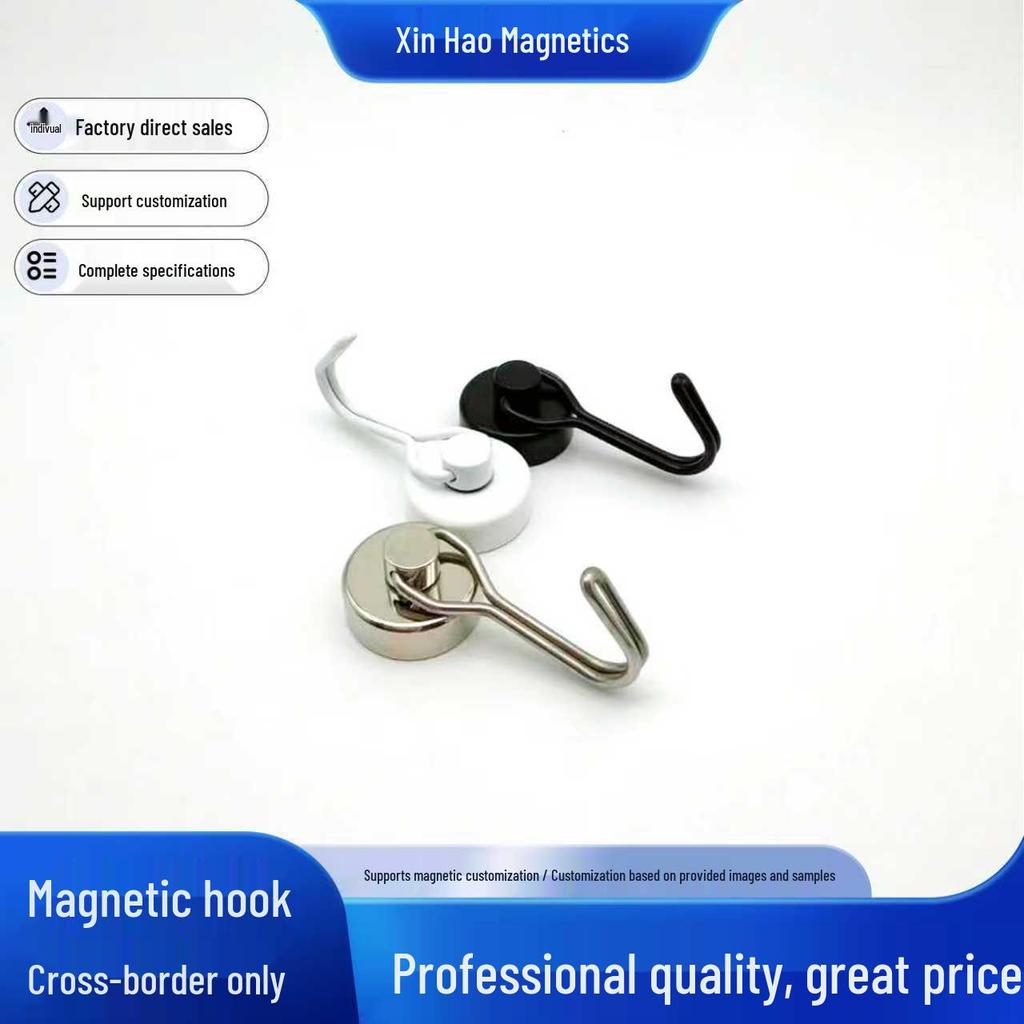 Rotating Silver Metal Magnetic Hook, No-Punch Installation, Strong Suction, Traceless Storage