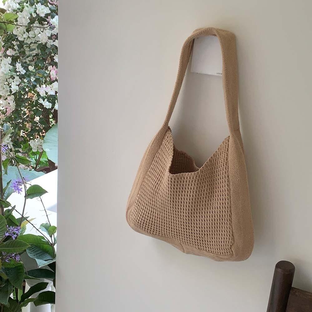 Sweet Crochet Shoulder Bag Large Capacity Seaside Vacation Handbag Knitted Tote Bag  Female