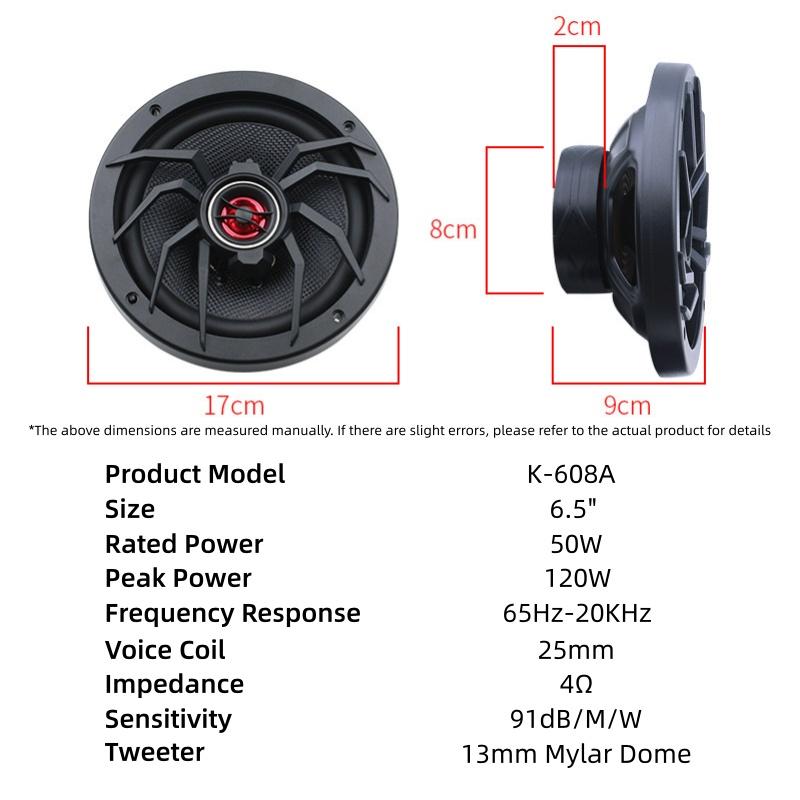 6.5-inch Coaxial Car Speaker MAX 120W High Power 2-way Speaker Car Audio Modification Spider Model Music Stereo HIFI Experience 6.5Inch