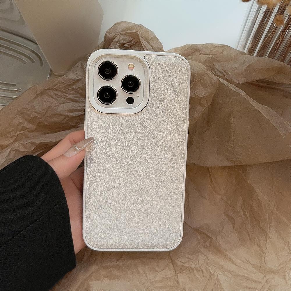 Premium Khaki Color Suitable for Apple 15 Phone Case IPhone 16promax Autumn and Winter Leather 11 Solid Color 13 Hard 14