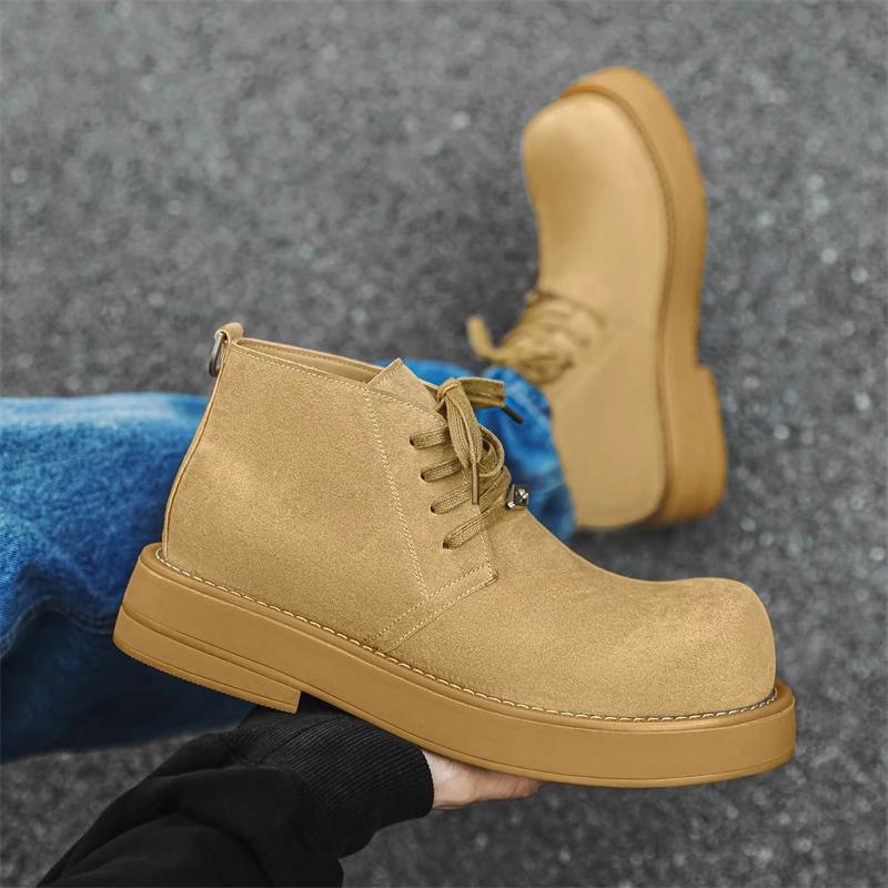 Fashion High Quality Brown Suede Leather Shoes Men Casual Oxford Shoes Outdoor Antiskid Lace Up Jogging Shoe Genuine Leather Office Shoe