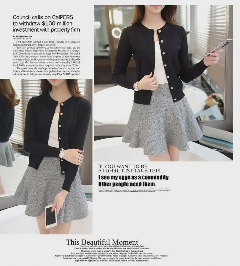 Women's Slim Round Neck Knitted Cardigan - Lightweight, Solid Color Sweater for Spring and Autumn