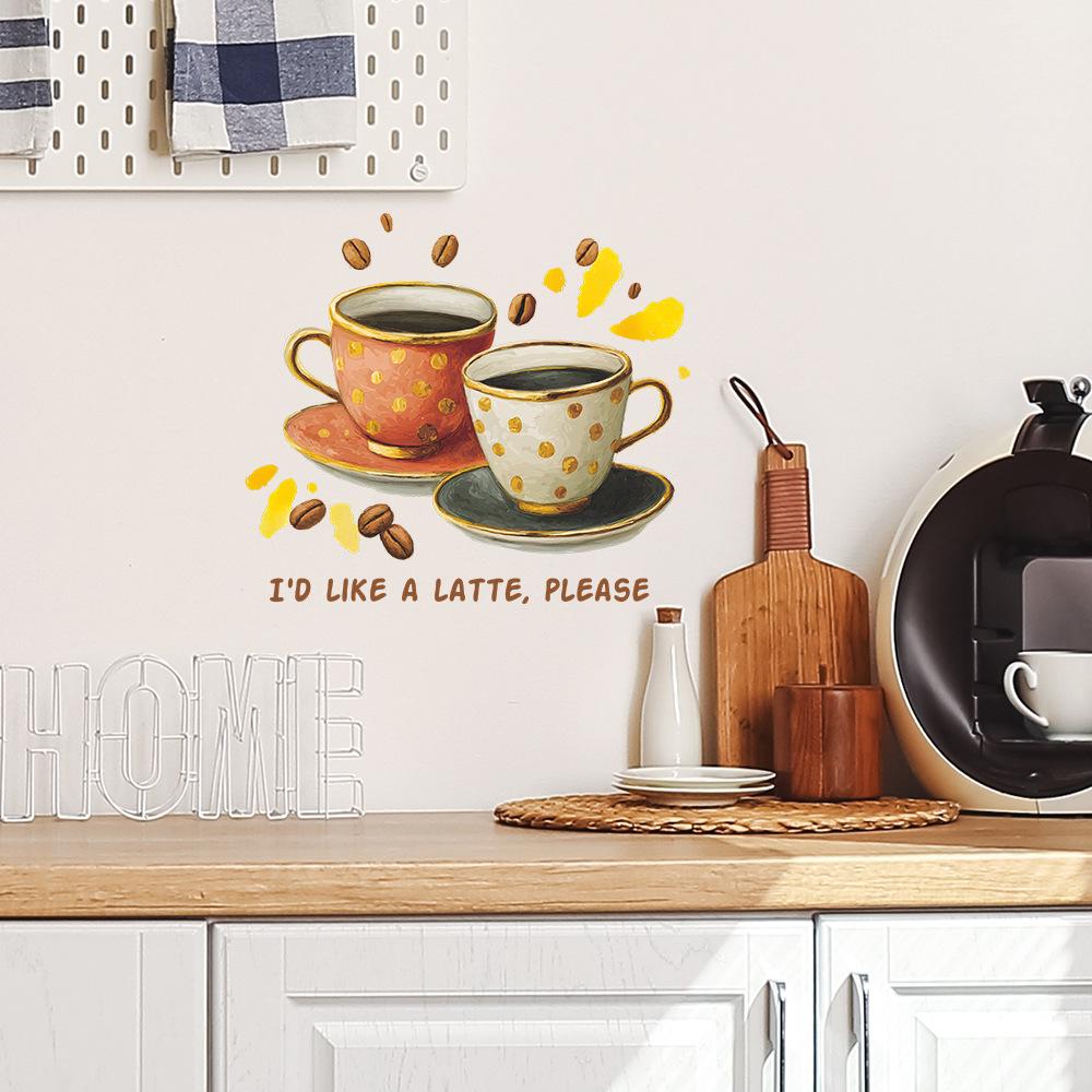 Personalized English Slogans and Coffee Cup Coffee Bean Home Background Decoration Wall Stickers