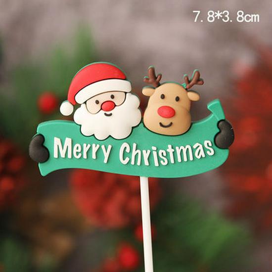 Christmas Decor Set: Card Inserts, Cake Toppers, Cup Garland, Wreath Ornaments, Strawberry Tower, Cartoon Star & Tree Decorations.