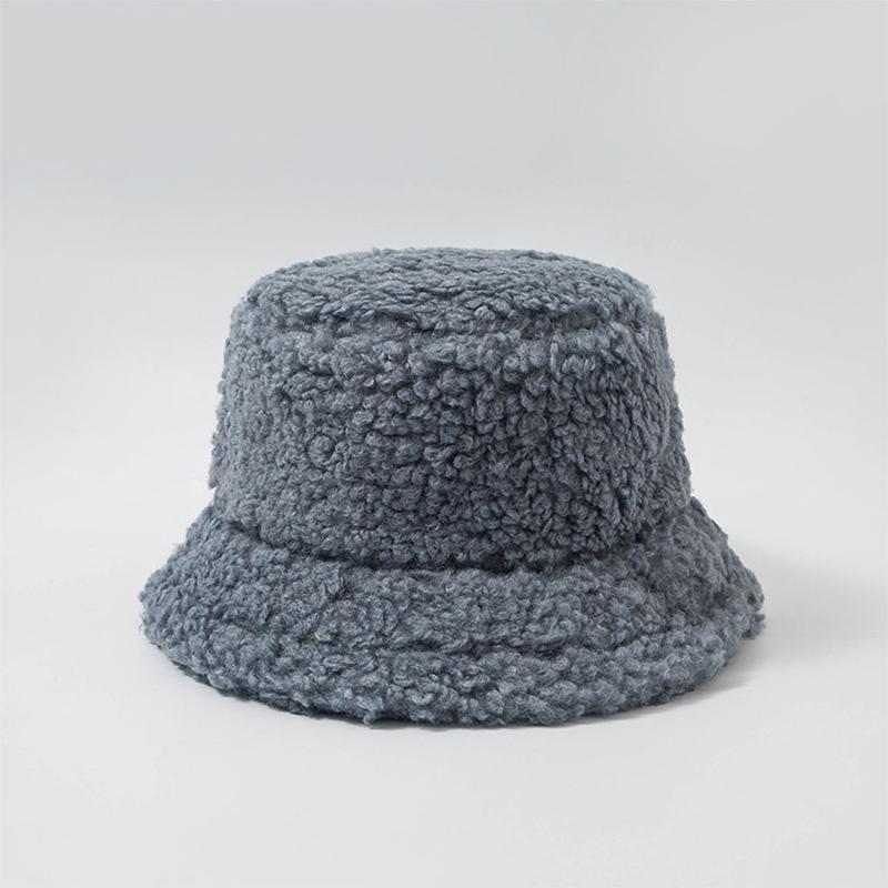 Lamb Wool Plush Hats Solid Color Wide Brims Caps All-match Fall Winter Plush Hat Plush Hat Bucket Hats for Women & Men