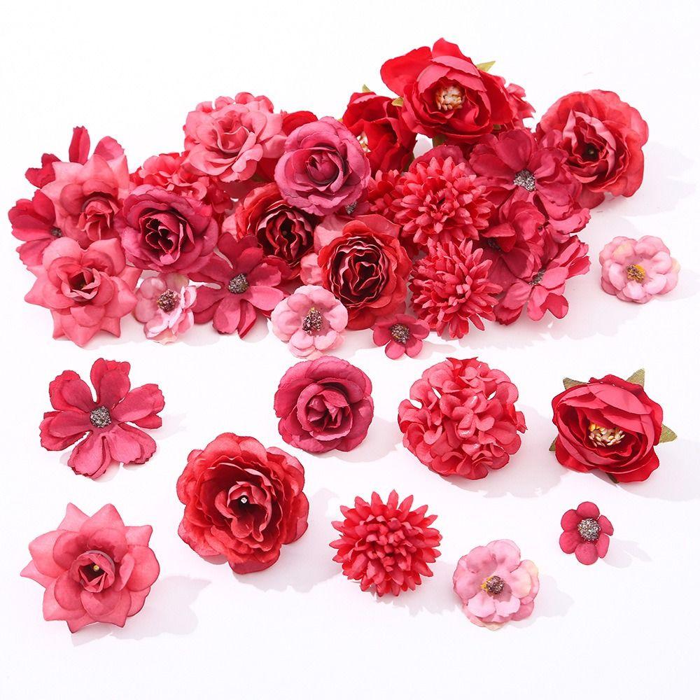 50Pcs High Quality Multicolor Faux Flower Heads DIY Silk Artificial Flowers Heads Fake Peony Daisy Rose Flowers Home Decoration