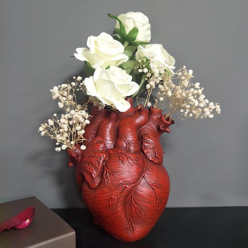 White Vase Heart Shape Resin Ornament Model Room Countertop Living Room Vase Dining Table Dried Flower Arrangement