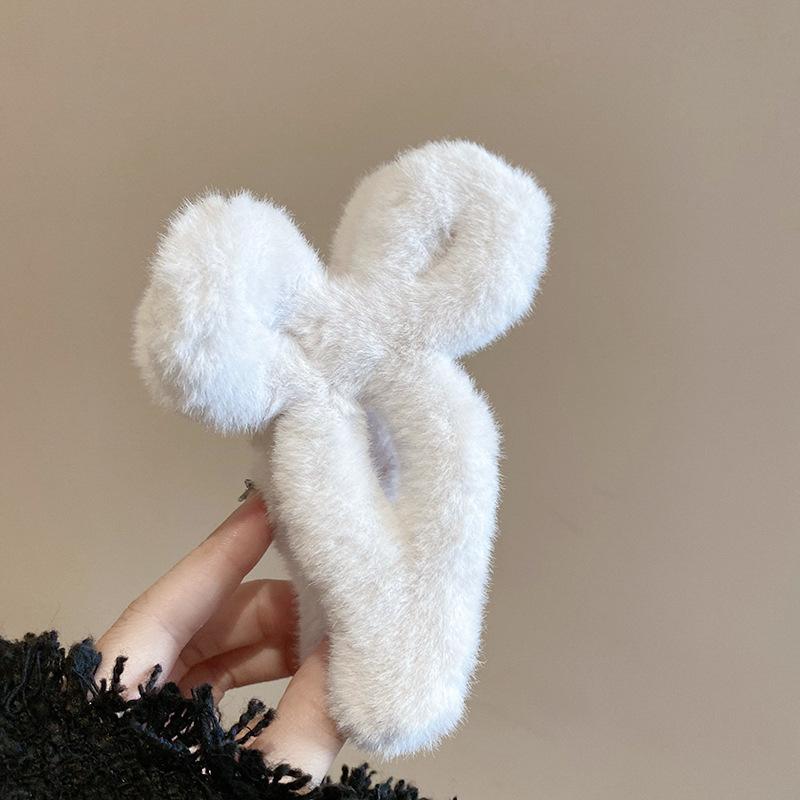Autumn and winter retro double-sided plush flower grab clip hairpin back head shark clip French sweet hair accessories woman
