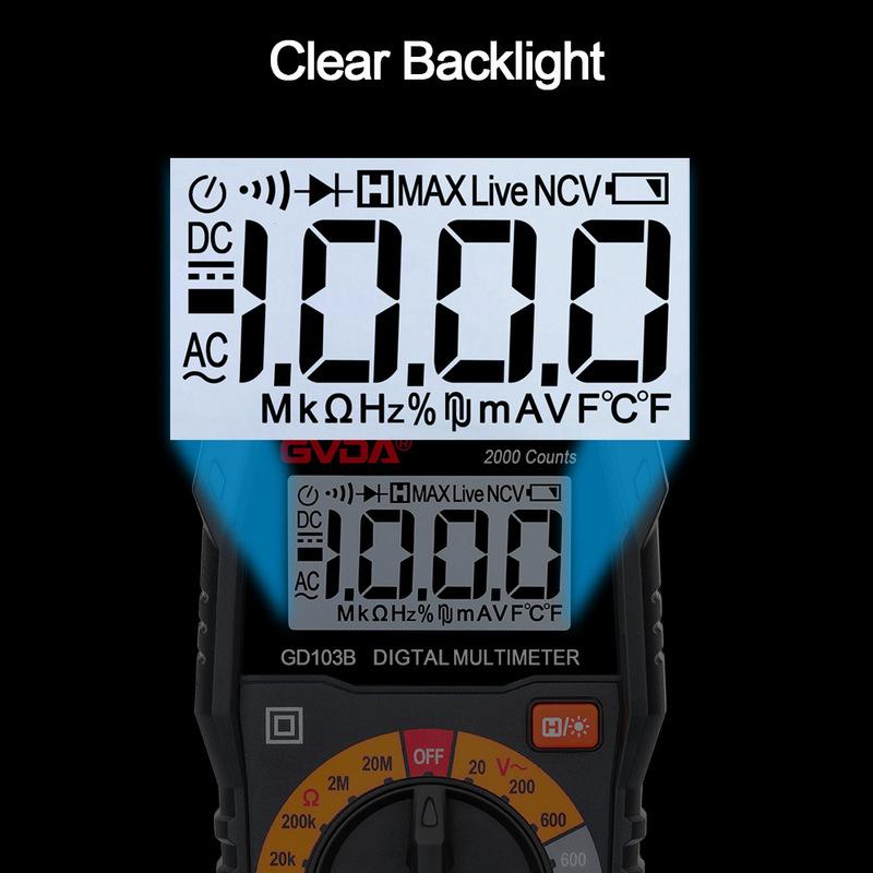 GVDA Digital Multimeter DMM Voltmeter True RMS AC DC Ohm Voltage Meter Resistance Tester 2000 Counts Multitester Diode Tester