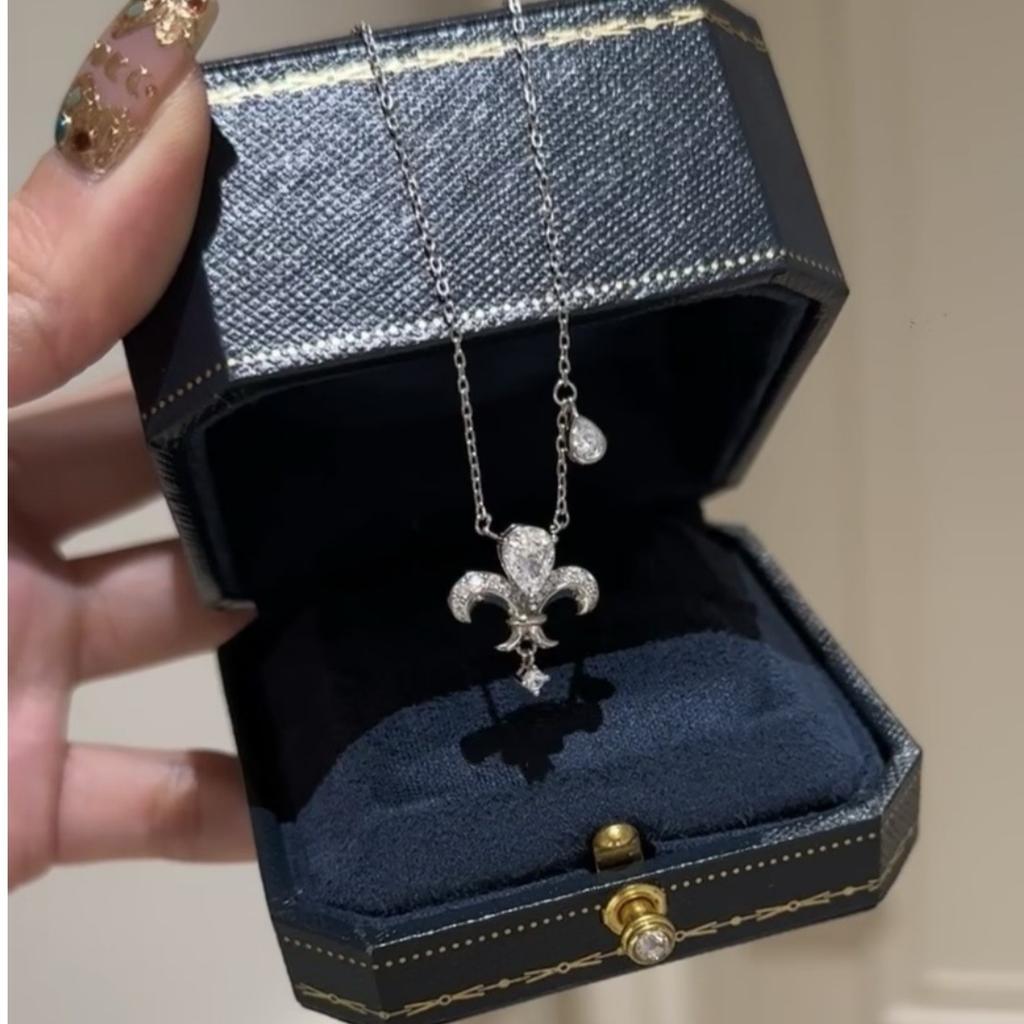 French~ Vintager Iris Necklace Female Water Drop Light Luxury Niche High Sense Medieval High Carbon Diamond Collarbone Chain 2026