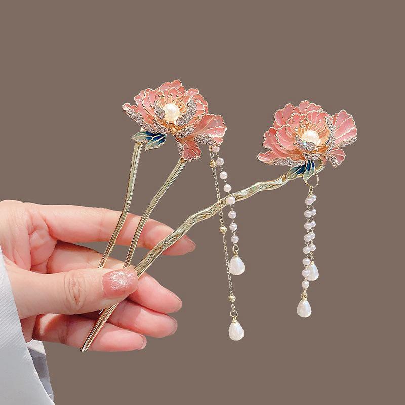 Tassel Hanfu Hair Chopsticks Headpieces U Shape Pearl Flower Hair Fork Hairpin Hair Accessories Chinese Style Hair Stick Party